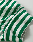 Stripe Collared V-Neck Short Puff Sleeve Top