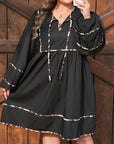 Plus Size Leopard Contrast Trim Tie-Neck Mini Dress
