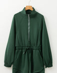 Solid Half-Zip Collar French Terry Drawstring Romper