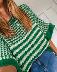 Stripe Draped 3/4 Sleeve Slouchy Sweater