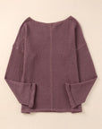 Solid Waffle Knit Long Sleeve Top