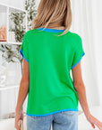 Contrast Trim Crewneck Short Sleeve Sweater