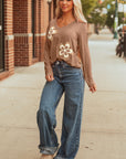 Floral Patchwork V-Neck Long Sleeve Top