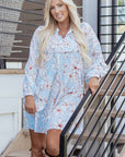 Floral Tie Neck Long Sleeve Mini Dress