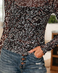 Black Ditsy Floral Mesh Thumbhole Sleeve Slim Fit Top