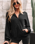 Solid Half-Zip Kangaroo Pocket Baggy Hoodie