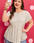 Plus Size Polka Dot Button Back Babydoll Blouse