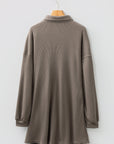 Waffle Knit Pleated Drop Shoulder Shirt Dress