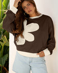 Flower Patchwork Raw Edge Drop Shoulder Top