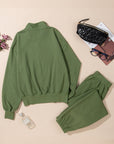 Solid Half Zip Pullover Top and Joggers Set