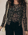 Black Floral Print Mesh Tank Button Front Slim Cardigan 2pcs Set