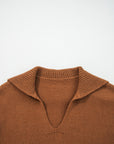 Solid Collared V-Neck Ribbed Edge Sweater