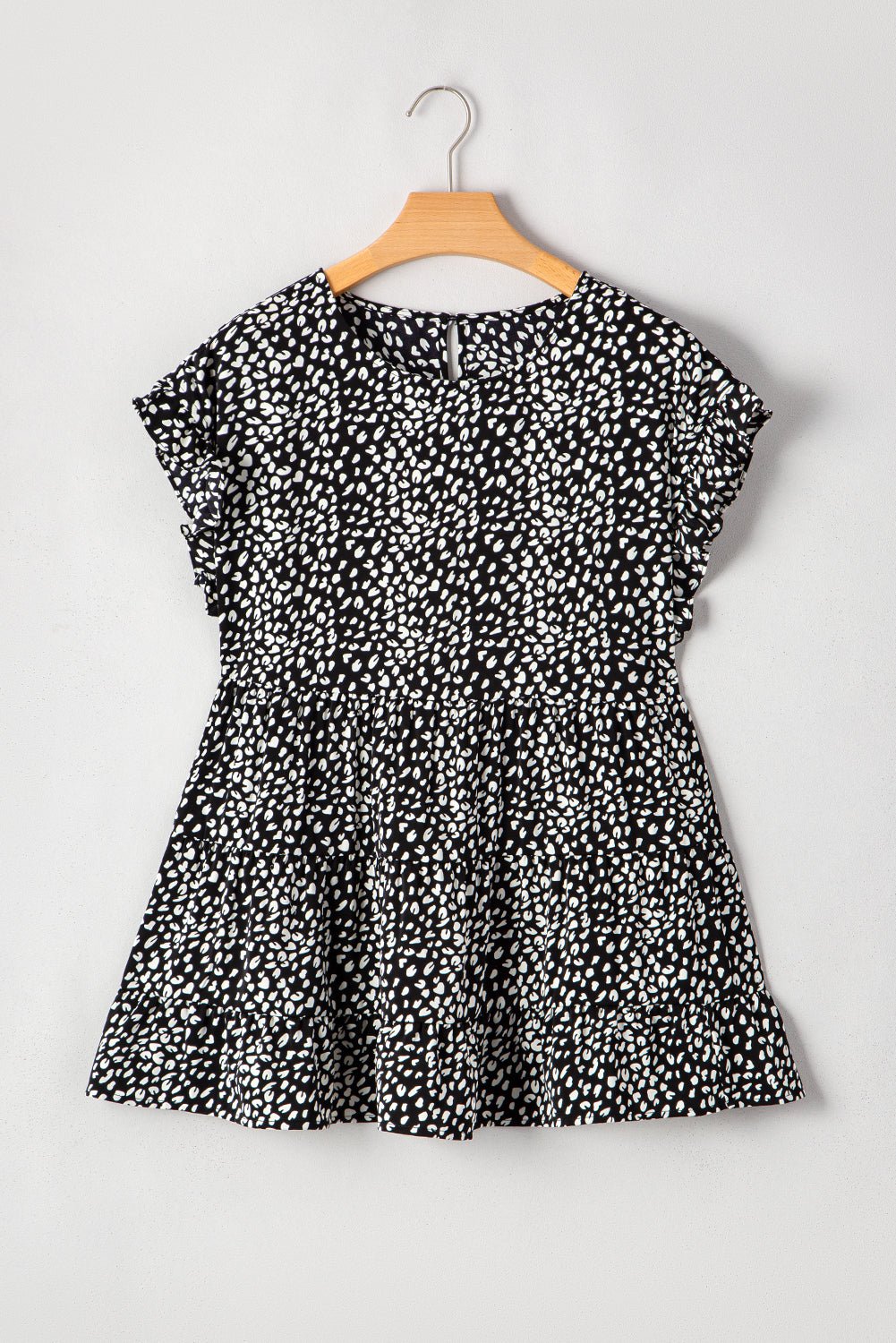 Plus Size Leopard Ruffle Tiered Keyhole Blouse