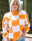 Ashley Checkered Bishop Sleeve Sweater