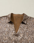 Snake Skin Metallic Polo Collared V-Neck Blouse