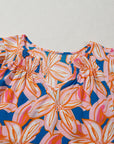 Flower Notch Neck Ruffle Sleeve Blouse