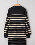 Stripe Puff Sleeve Collared Sweater Mini Dress