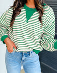 Stripe Reverse Seam Patchwork Long Sleeve Top