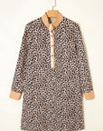 Leopard Stripe Collar Half Buttoned Flared Dress