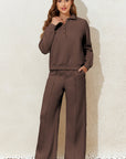 Solid Collared Sweatshirt and Pants Set