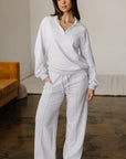 Solid V-Neck Pullover and Drawstring Sweatpants Set