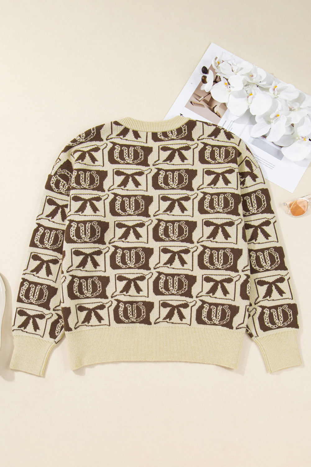 Plus Size Western Bows &amp; Horseshoes Long Sleeve Sweater