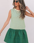 Stripe Woven Sleeveless Ruffle Mini Dress