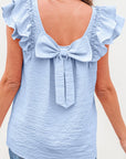 Textured Bow Back Frilled Butterfly Sleeve Blouse
