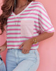 Stripe V-Neck Patch Pocket T-Shirt