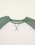 Plus Size Colorblock Waffle Knit Long Sleeve Top