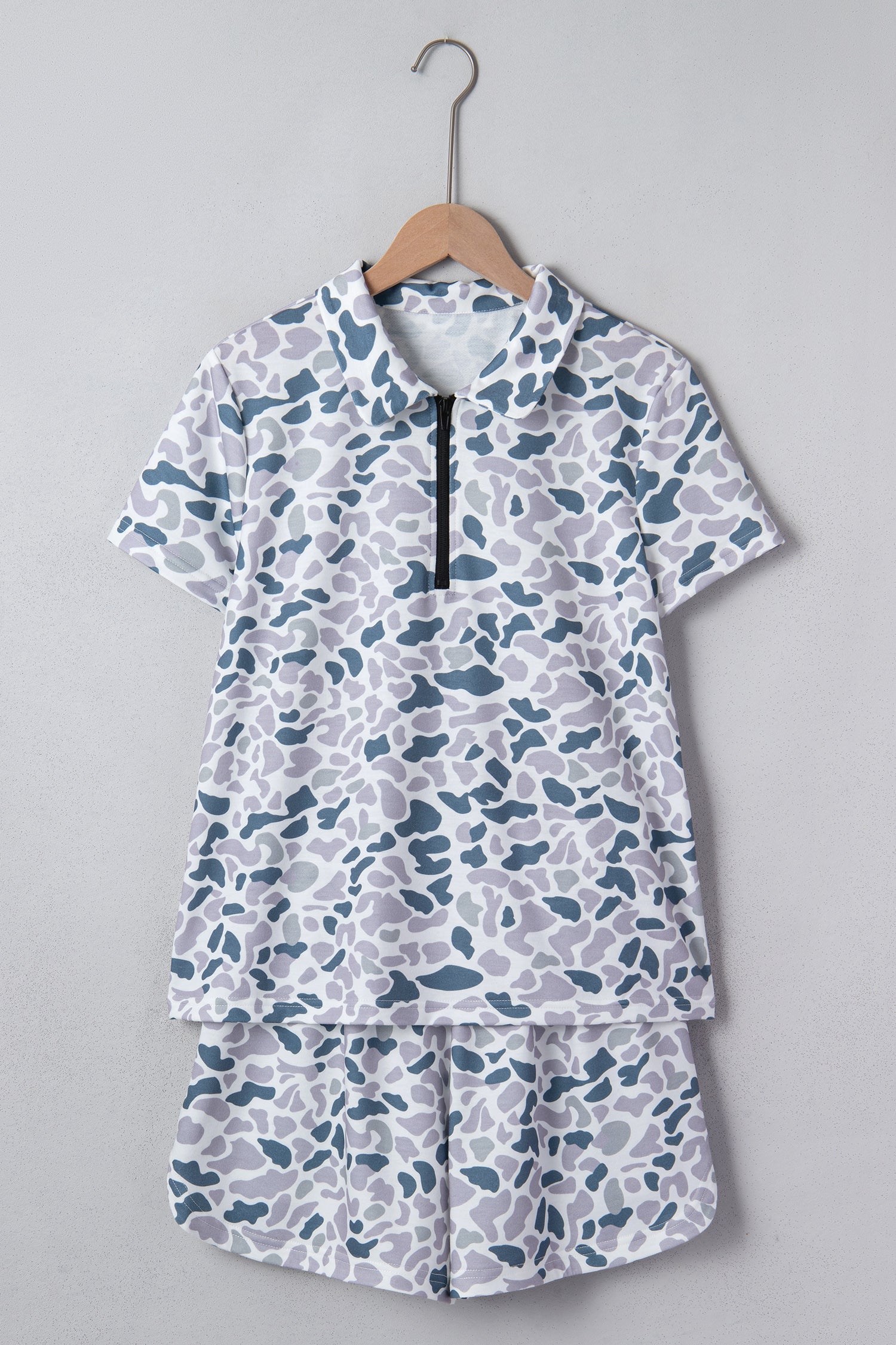 Abstract Camo Polo Collar T-Shirt &amp; Shorts Set