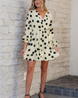 Polka Dot Surplice V-Neck Puff Sleeve Mini Dress