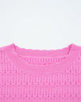 Solid Knit Ribbed Cuff Crewneck Sweater