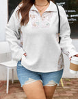 Plus Size Camo Patchwork Zipped Collar Pullover Sweatshirt
