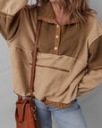 Colorblock Sherpa Patchwork Half Button Sweatshirt