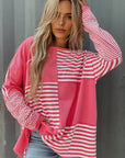 Stripe Patchwork Long Sleeve Tunic Top