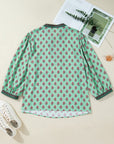Plus Size Floral Contrast Trim V-Neck Blouse