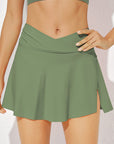 Solid Criss Cross Waist Flared Swim Skirt