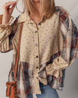 Floral Plaid Patchwork Ruffle Waffle Knit Shacket