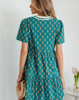 Floral Contrast Trim V-Neck Short Sleeve Dress