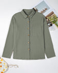 Thermal Ribbed Button-Up Drop Shoulder Textured Shacket