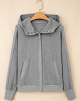 Waffle Zip Up Snap Button Hooded Jacket