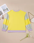 Plus Size Stripe Colorblock Patchwork Long Sleeve Crewneck Sweatshirt