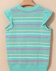 Stripe Eyelet Knit Ruffle Sleeve Sweater