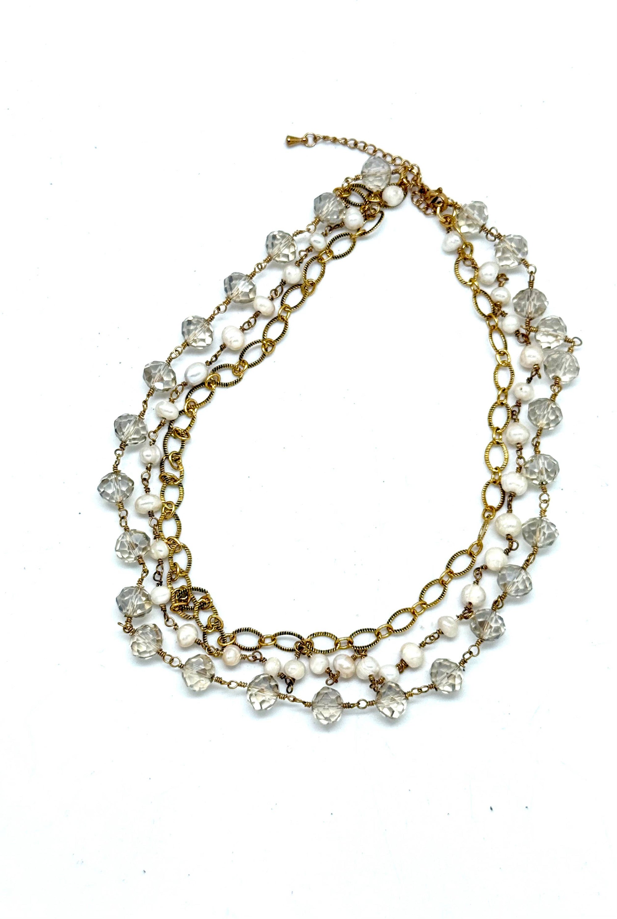Necklace Freshwater Pearl w/Glass Bead &amp; Filigree Gold 18” w/ 2” Extension