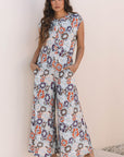 Floral Buttoned Sleeveless Wide Leg Jumpsuit
