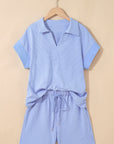 Stripe Polo Shirt and Drawstring Shorts Set