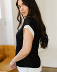Western Horseshoe Contrast Trim Short Sleeve Sweater