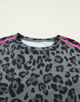 Leopard Varsity Stripe Trim Long Sleeve Top