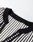 Stripe Ruffle Short Sleeve V-Neck Midi Dress